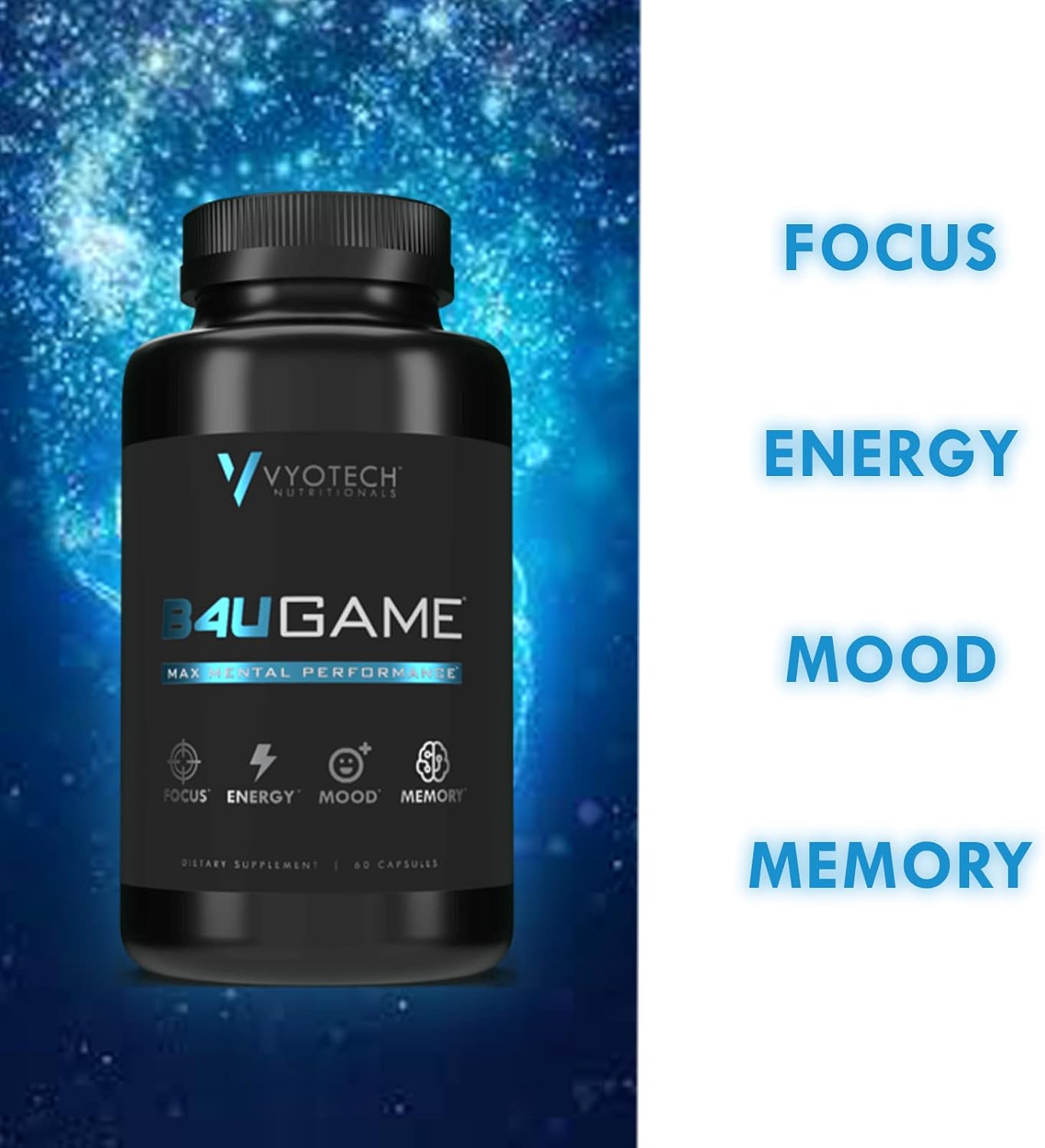 Vyotech Nutritionals B4UGAME Brain Booster Nootropic Supplement for Max Mental Performance - Focus, Clarity, Memory, Mood, Energy & Concentration - 60 Capsules