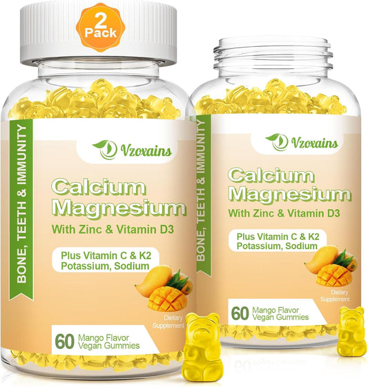 VZOXAINS Vegan Calcium Gummies with Vitamin D3 K2 for Bone & Muscle Health, Mango Flavor - 120 Count
