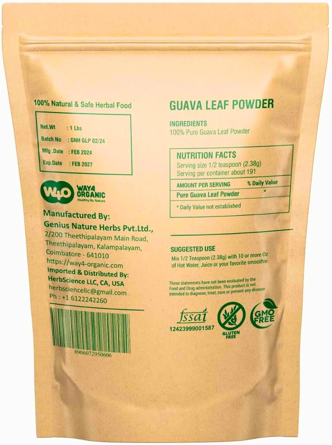 W4O Guava Leaf Powder - 100% Natural for Hair, Skin, Nails - No Preservatives - Pack of 2 - Organic Guava Leaf Tea