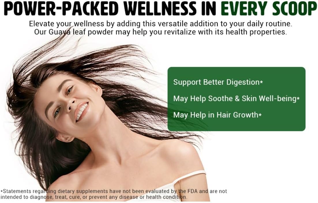 W4O Guava Leaf Powder - 100% Natural for Hair, Skin, Nails - No Preservatives - Pack of 2 - Organic Guava Leaf Tea
