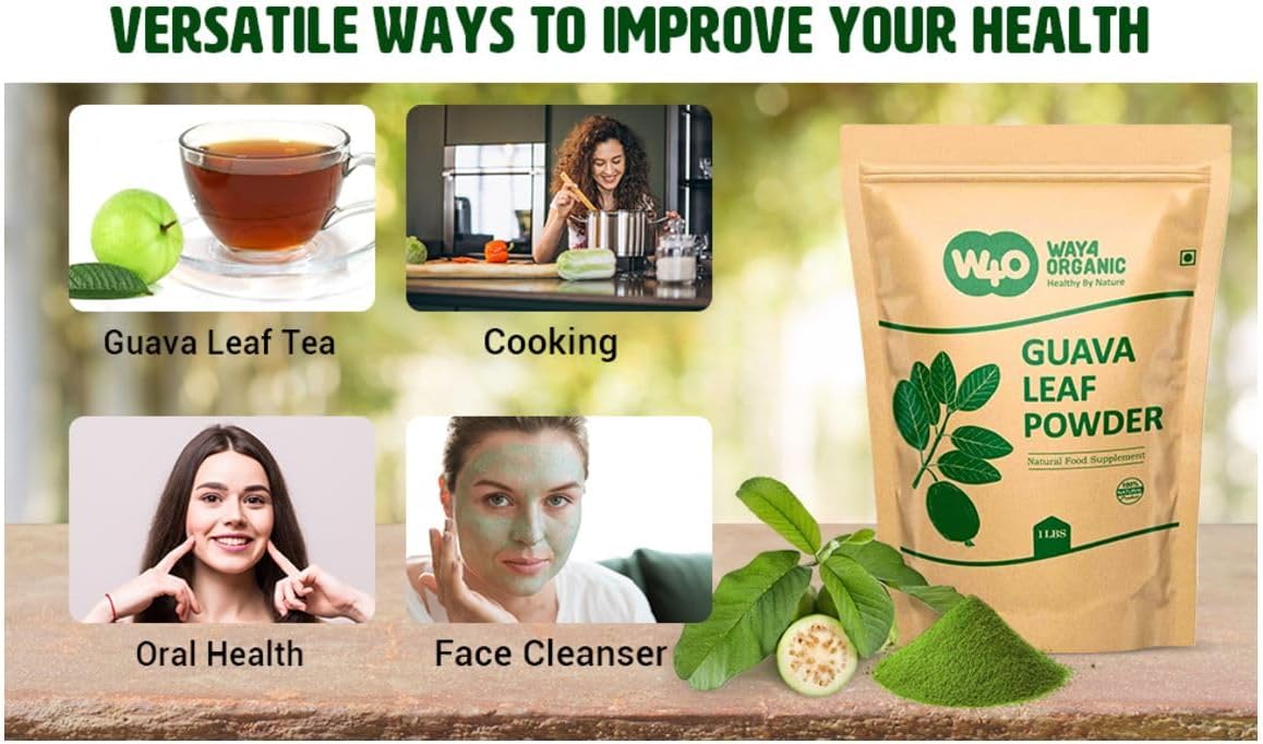 W4O Guava Leaf Powder - 100% Natural for Hair, Skin, Nails - No Preservatives - Pack of 2 - Organic Guava Leaf Tea