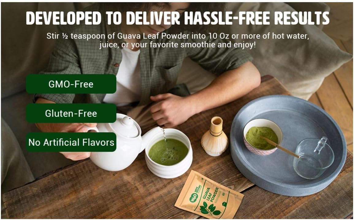 W4O Guava Leaf Powder - 100% Natural for Hair, Skin, Nails - No Preservatives - Pack of 2 - Organic Guava Leaf Tea
