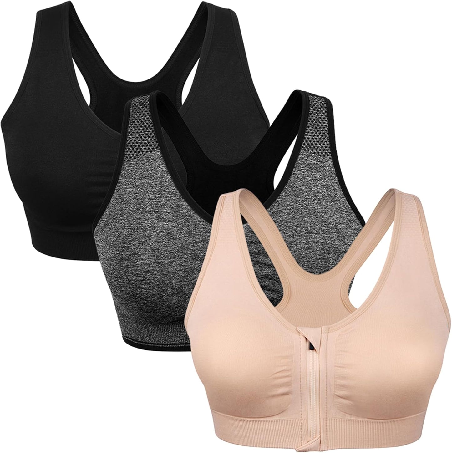 WANAYOU Women's Wireless Zip Front Post-Surgery Sports Bra for Active Yoga