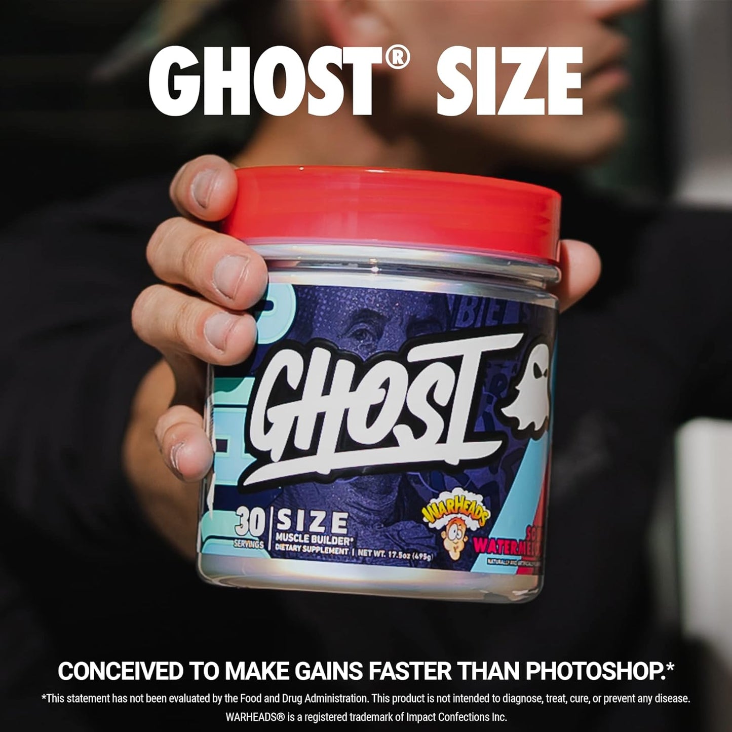 Warheads Sour Watermelon GHOST Size Muscle Builder Supplement - 30 Servings for Muscle Growth & Strength - Sugar & Gluten-Free Vegan Formula for Men & Women