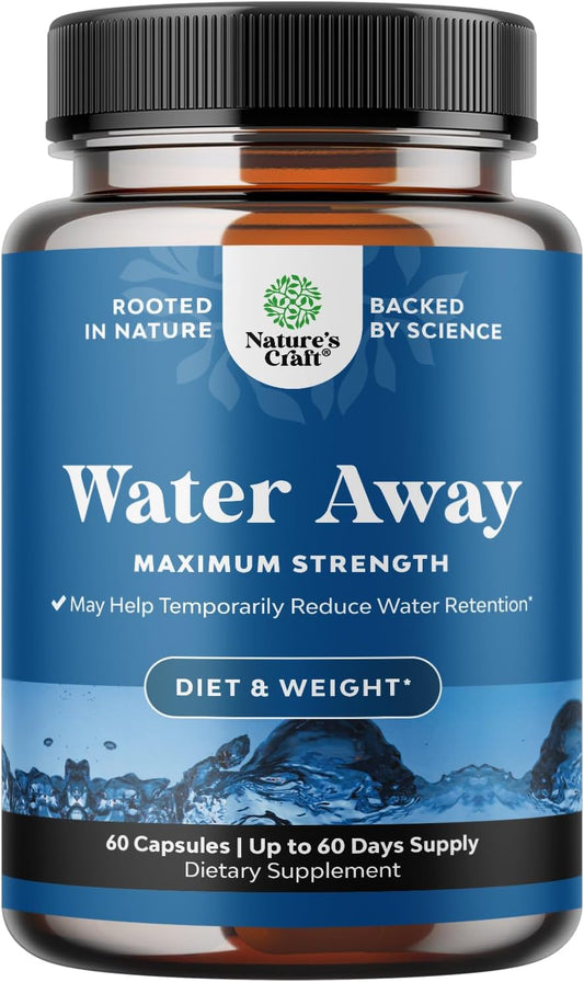Water Away Pills with Vitamin B6, Potassium, Dandelion Root Extract - Natural Diuretic for Water Retention, Anti-Bloating, Weight Loss - Green Tea Antioxidant - Men & Women - Bio Sense