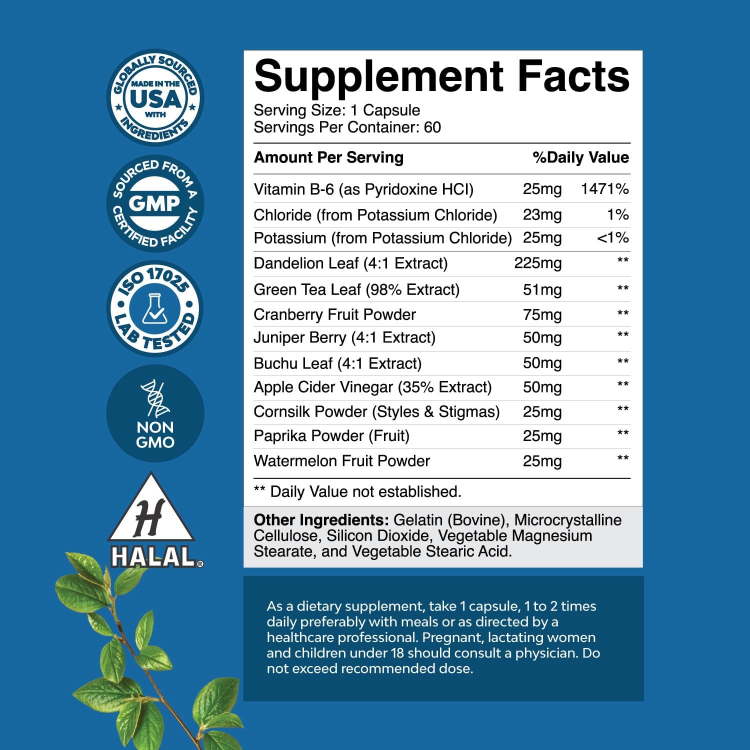 Water Away Pills with Vitamin B6, Potassium, Dandelion Root Extract - Natural Diuretic for Water Retention, Anti-Bloating, Weight Loss - Green Tea Antioxidant - Men & Women - Bio Sense