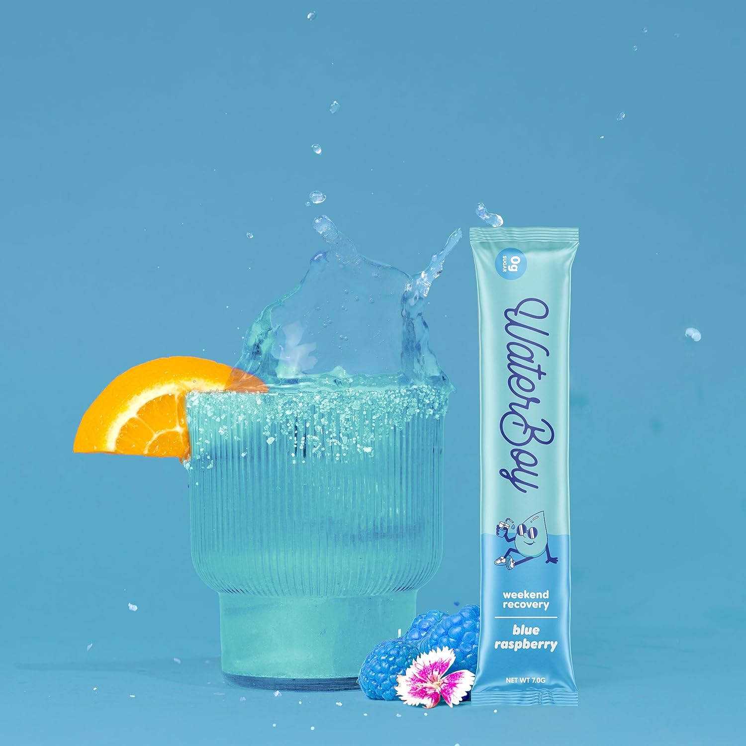 Waterboy Weekend Recovery Electrolyte Powder Packets - 3,200mg - Ginger, L-Theanine, Vitamins - No Sugar, All Natural, Gluten Free - 24 Blue Raspberry Drink Mix Sticks