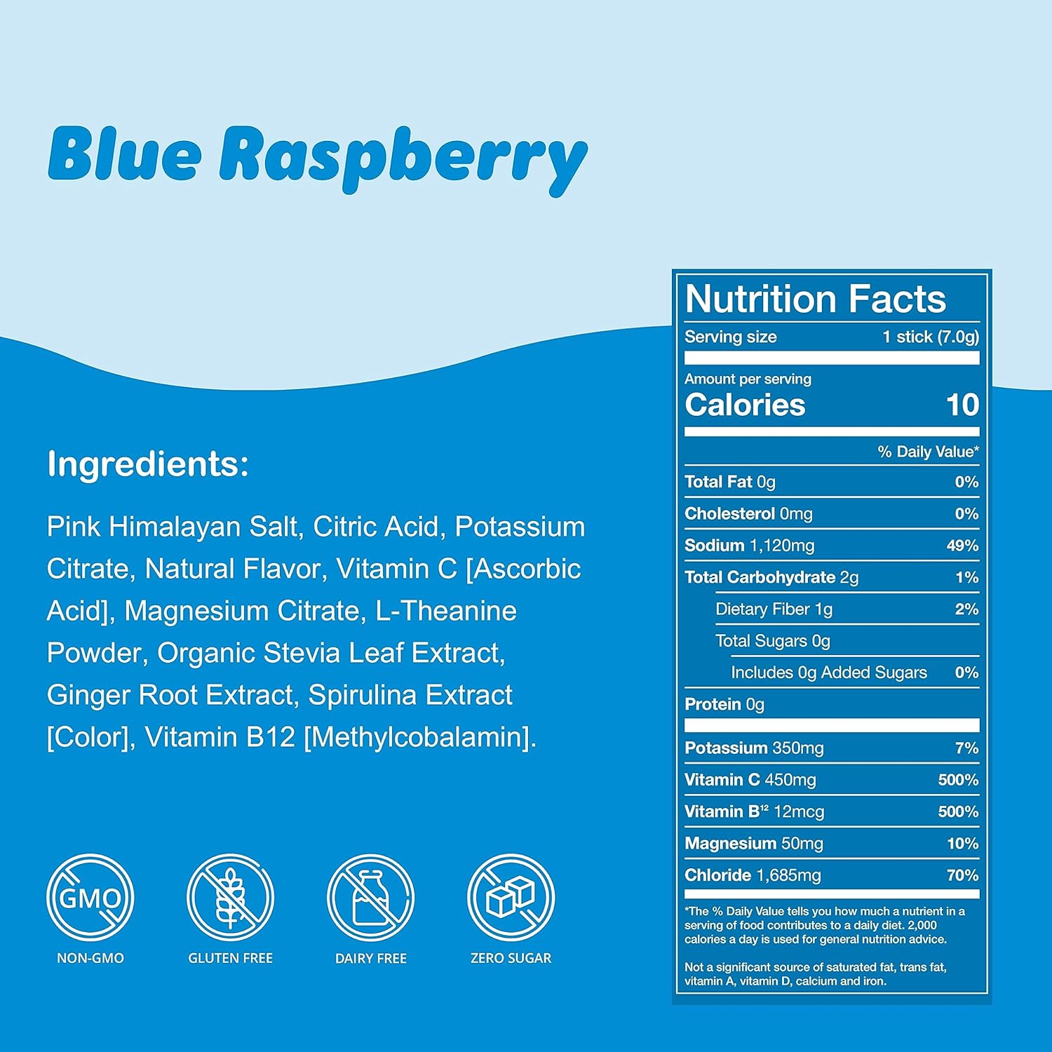 Waterboy Weekend Recovery Electrolyte Powder Packets - 3,200mg - Ginger, L-Theanine, Vitamins - No Sugar, All Natural, Gluten Free - 24 Blue Raspberry Drink Mix Sticks