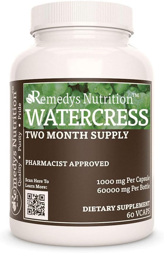 Watercress Herbal Dietary Supplement Capsules | 1,000mg, 60 Count | Vegan, Non-GMO, Gluten-Free | Two Month Supply | No Fillers