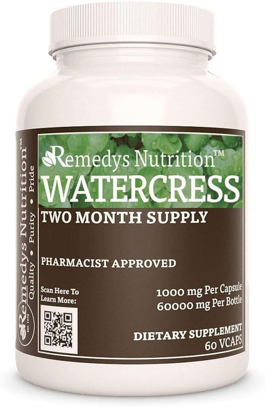Watercress Herbal Dietary Supplement Capsules | 1,000mg, 60 Count | Vegan, Non-GMO, Gluten-Free | Two Month Supply | No Fillers