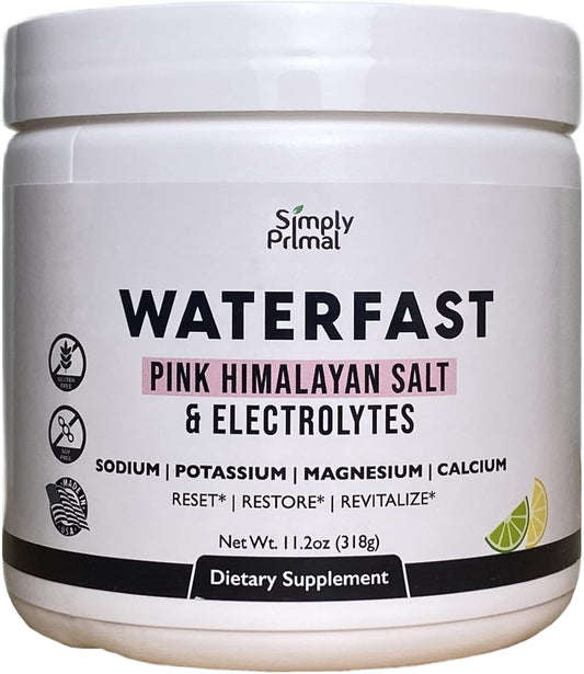 Waterfast Keto Electrolyte Powder - Lemon Lime Flavor with Pink Himalayan Salt | Sodium, Potassium, Magnesium, Calcium | Sugar/Gluten/Soy Free for Fasting & Hydration
