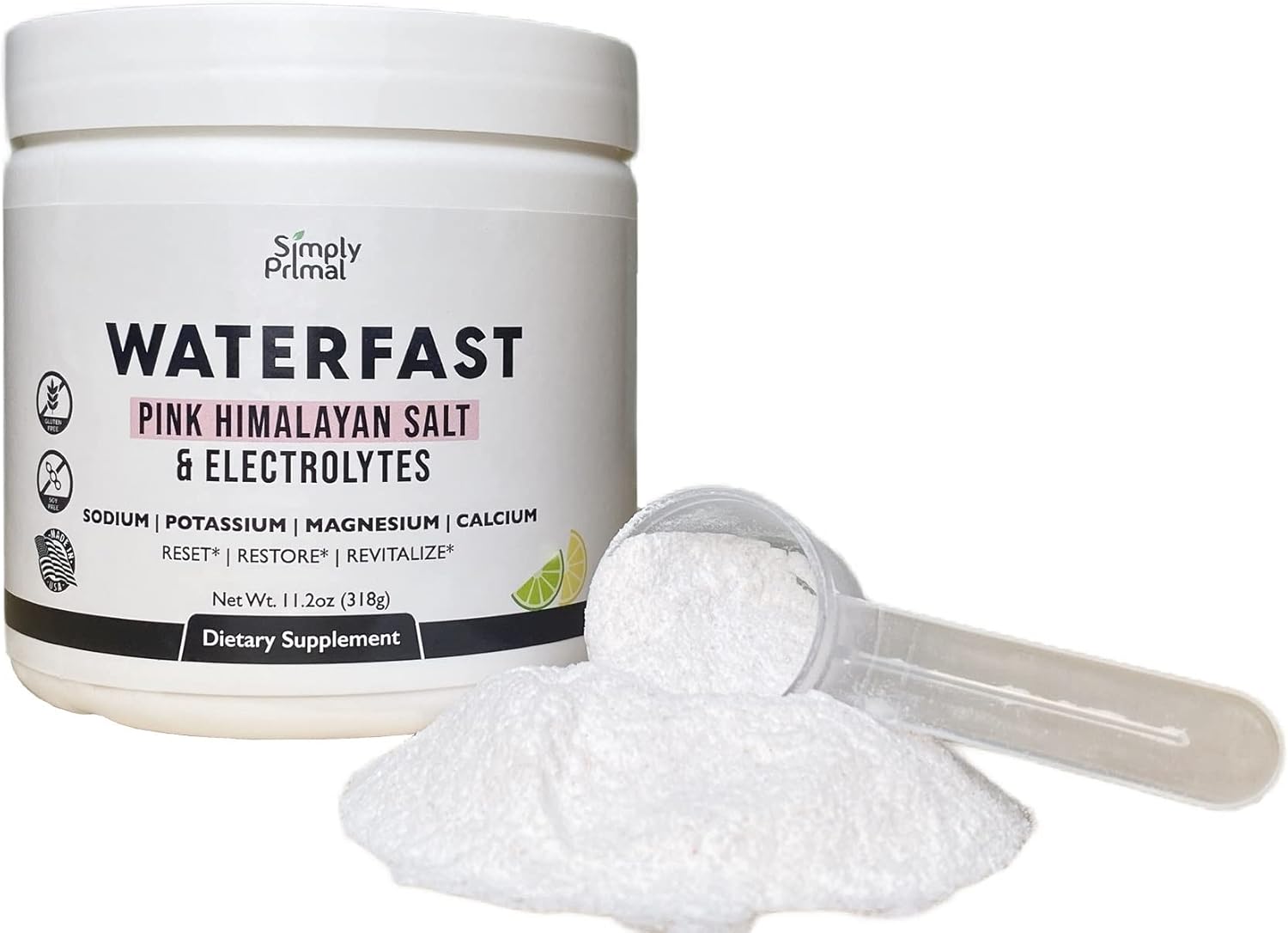 Waterfast Keto Electrolyte Powder - Lemon Lime Flavor with Pink Himalayan Salt | Sodium, Potassium, Magnesium, Calcium | Sugar/Gluten/Soy Free for Fasting & Hydration