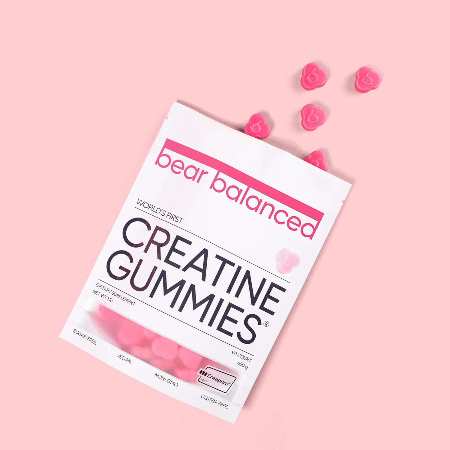 Watermelon Burst Bear Balanced Creatine Gummies with Creatine Monohydrate, L-Theanine, L-Tyrosine, B12 - Muscle Growth, Strength, Focus - 2 Pack for Men & Women