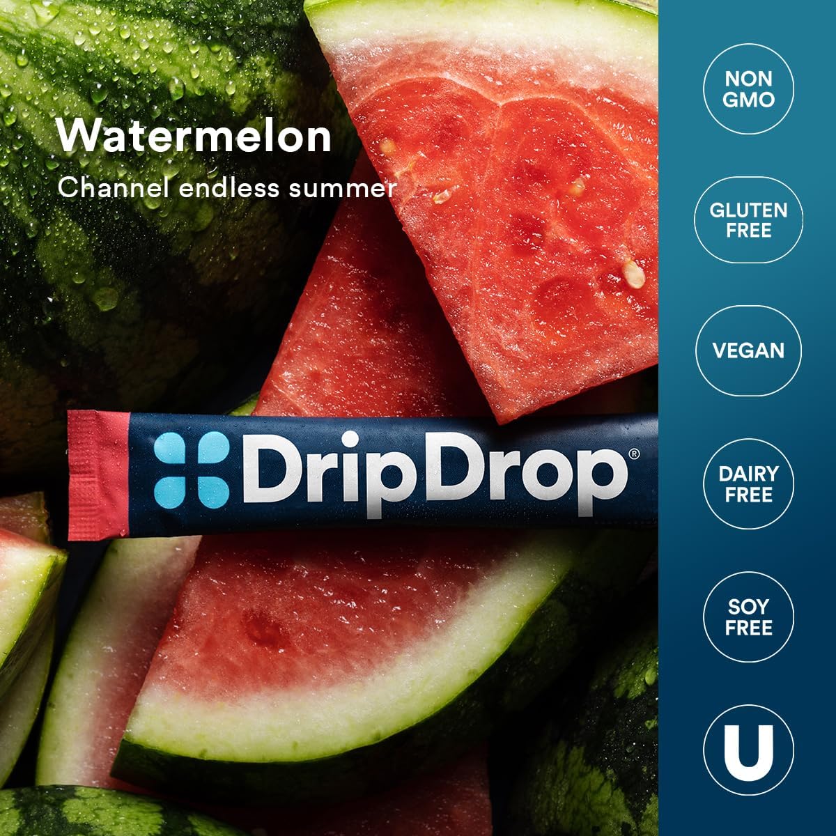 Watermelon Flavored Electrolyte Drink Mix Single Serve Packets - 32 Sticks | DripDrop Hydration Powder, Non-GMO, Gluten Free, Vegan
