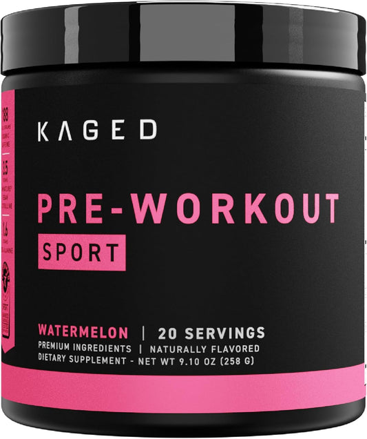 Watermelon Flavored Pre-Workout Powder for Endurance and Energy | Kaged Sport Pre-Kaged Supplement | Ideal for Cardio and Weightlifting | 20 Servings