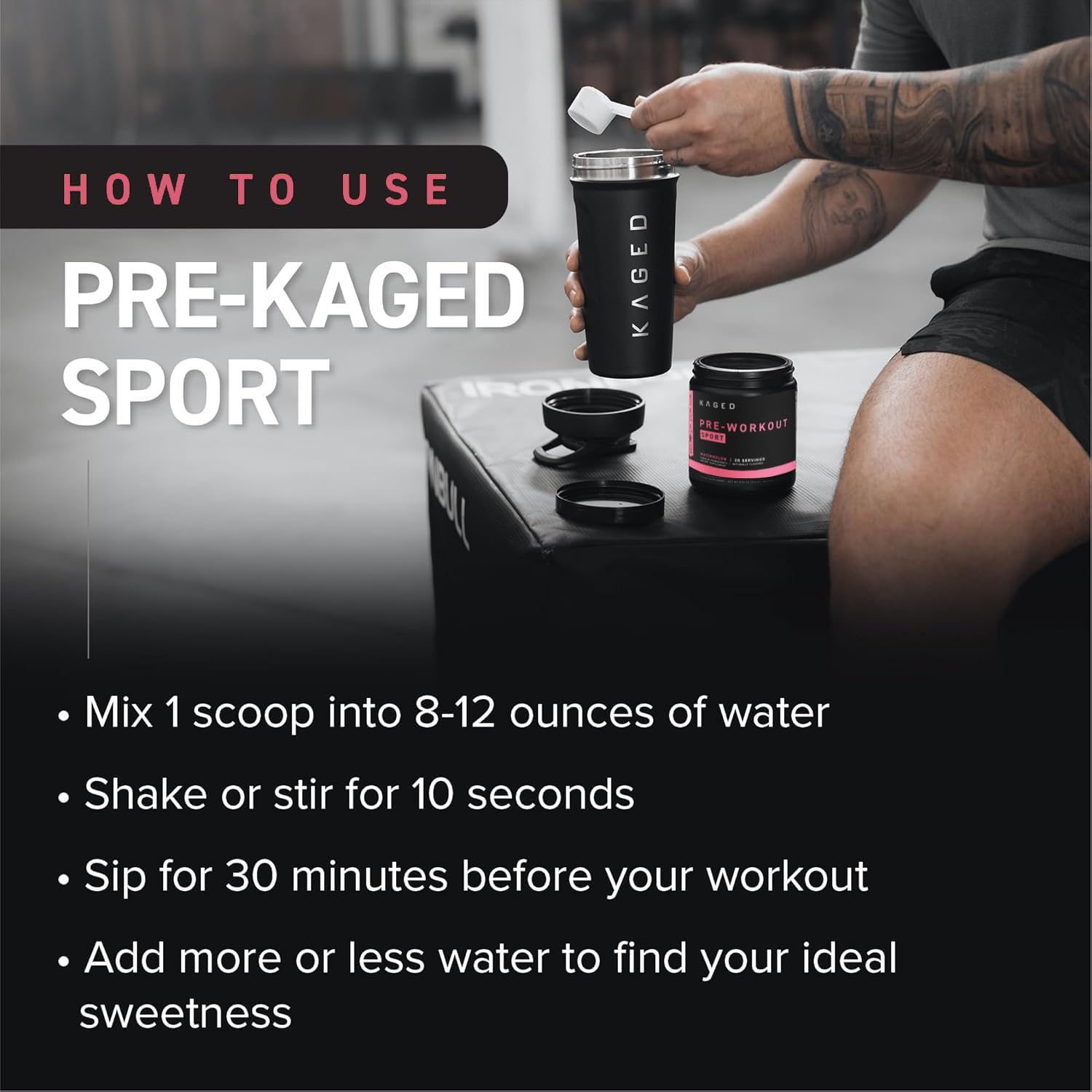 Watermelon Flavored Pre-Workout Powder for Endurance and Energy | Kaged Sport Pre-Kaged Supplement | Ideal for Cardio and Weightlifting | 20 Servings