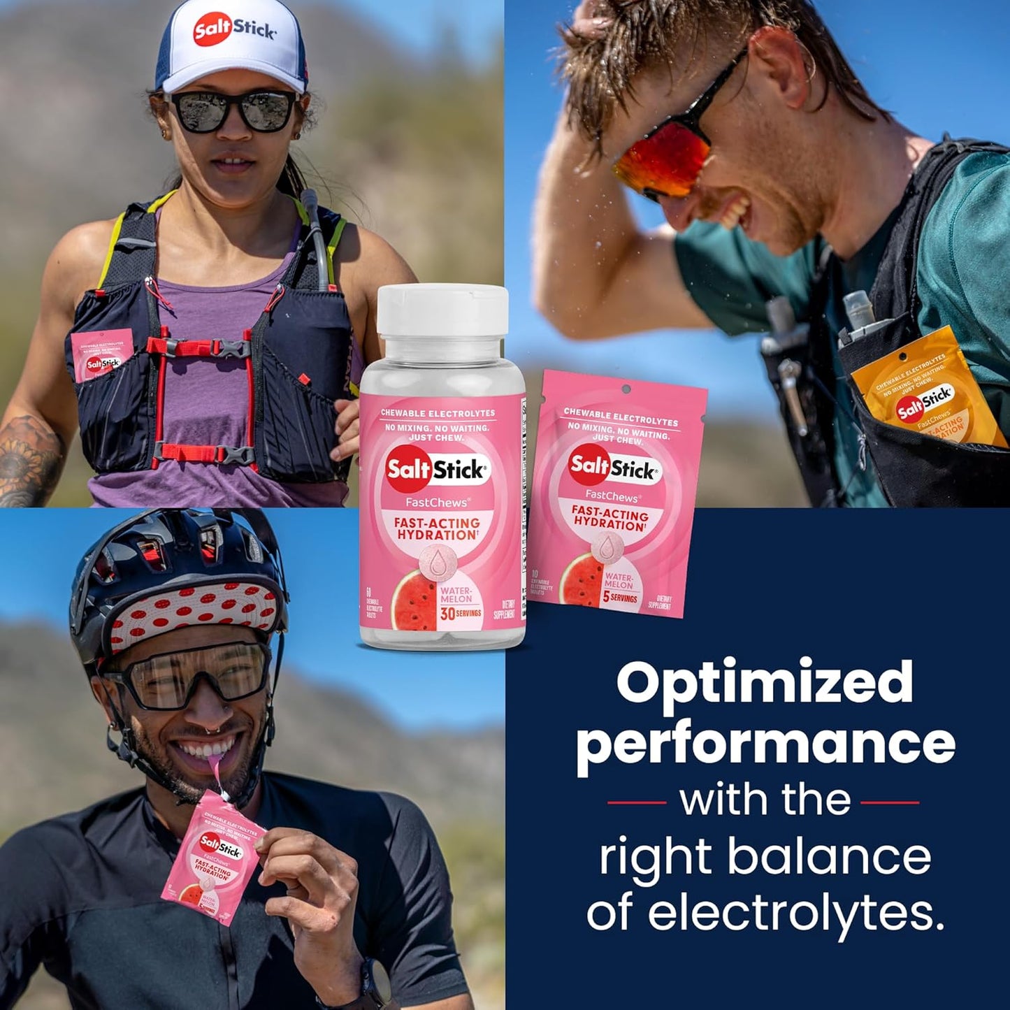 Watermelon Flavored SaltStick Fastchew Electrolyte Replacement Tablets - 10 Count Pack for Rehydration
