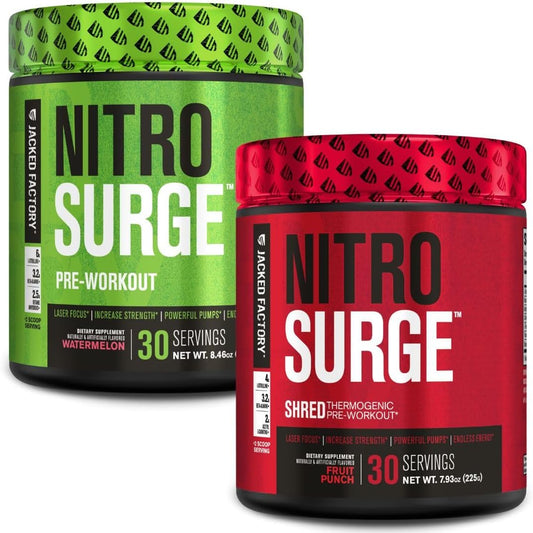 Watermelon & Fruit Punch Nitrosurge Shred Thermogenic Pre-Workout for Men & Women by Jacked Factory