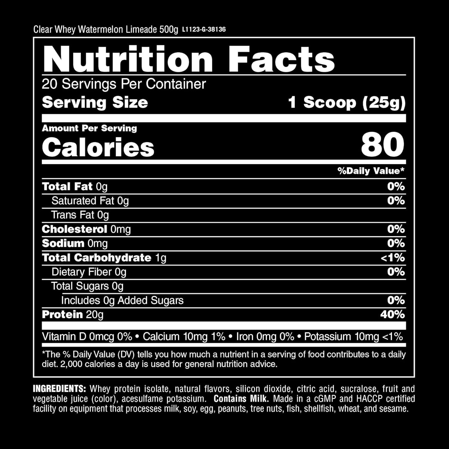 Watermelon Limeade Clear Whey Isolate Protein Powder - 5g BCAA, Easy to Digest, Deliciously Juicy Drink for Men and Women - 500g