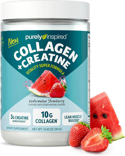 Watermelon Strawberry Flavored Collagen and Creatine Powder - 10g Collagen & 3g Creatine for Lean Muscle - Electrolyte-Rich Drink Mix - Gluten-Free & Zero Sugar