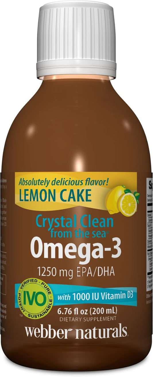 Webber Naturals Crystal Clean from The Sea Omega-3 with Vitamin D3, Lemon Cake Flavor, 6.67 fl oz