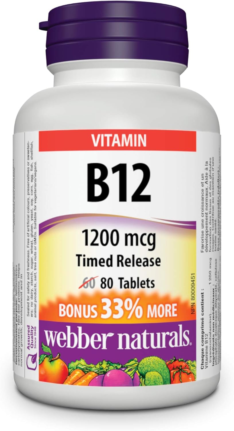 Webber Naturals Vitamin B12 1200mcg Timed Release Tablets - 80 Count