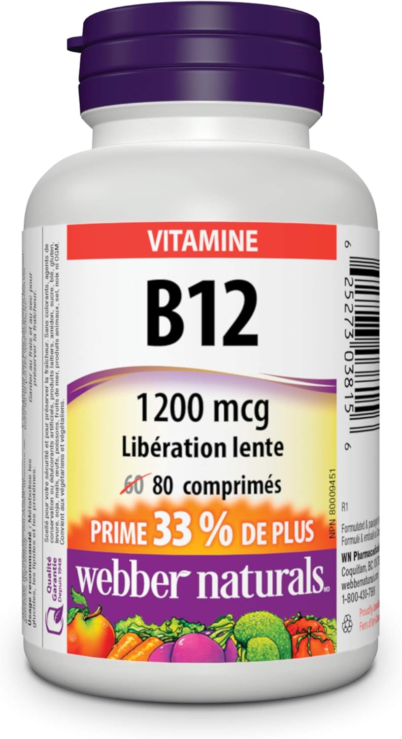Webber Naturals Vitamin B12 1200mcg Timed Release Tablets - 80 Count