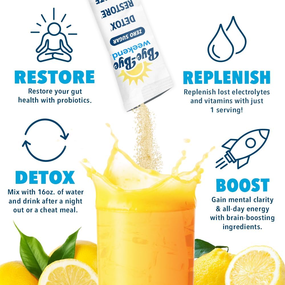 Weekend Detox Drink Mix with Electrolytes, Probiotics, and Vitamins - Supports Liver and Gut Health - Reduces Bloating and Fatigue - Sugar-Free - 2 Pack