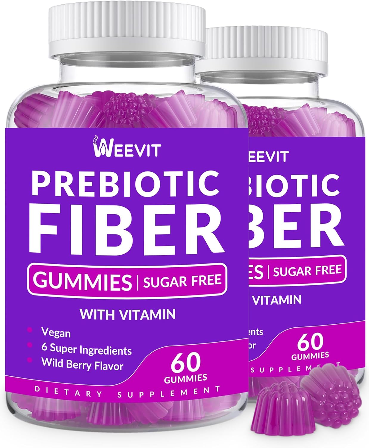 WEEVIT Prebiotic Fiber Gummies - Sugar-Free Adult Fiber Supplement with Digestive Blend for Gut Health & Metabolism