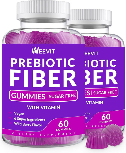 WEEVIT Prebiotic Fiber Gummies - Sugar-Free Adult Fiber Supplement with Digestive Blend for Gut Health & Metabolism