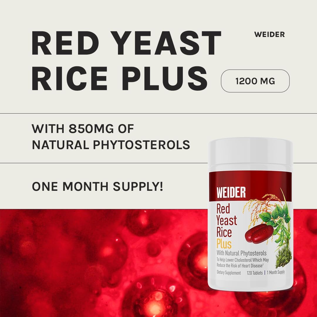 Weider Red Yeast Rice Plus 1200mg with 850mg Natural Phytosterols - Gluten-Free - 30 Day Supply