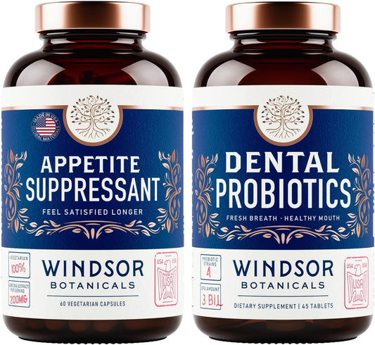 Weight Loss and Bad Breath Solution Bundle - WINDSOR BOTANICALS Appetite Suppressant and Dental Probiotics