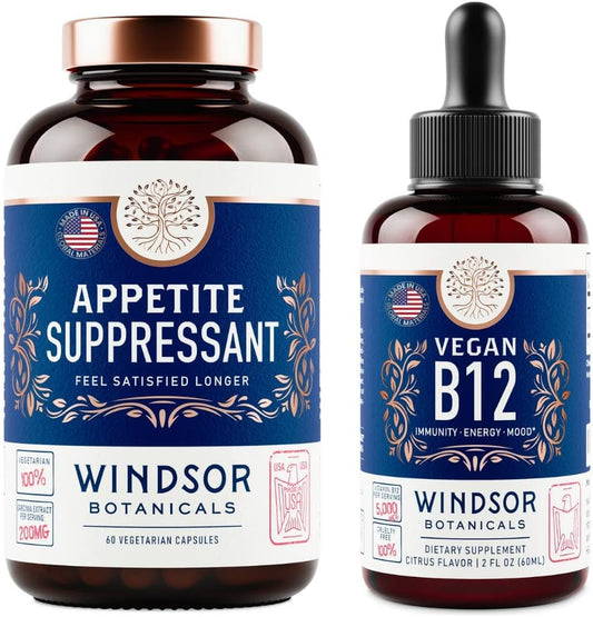 Weight Loss Bundle: Windsor Botanicals Vegan B12 Liquid & Appetite Suppressant for Healthy Living
