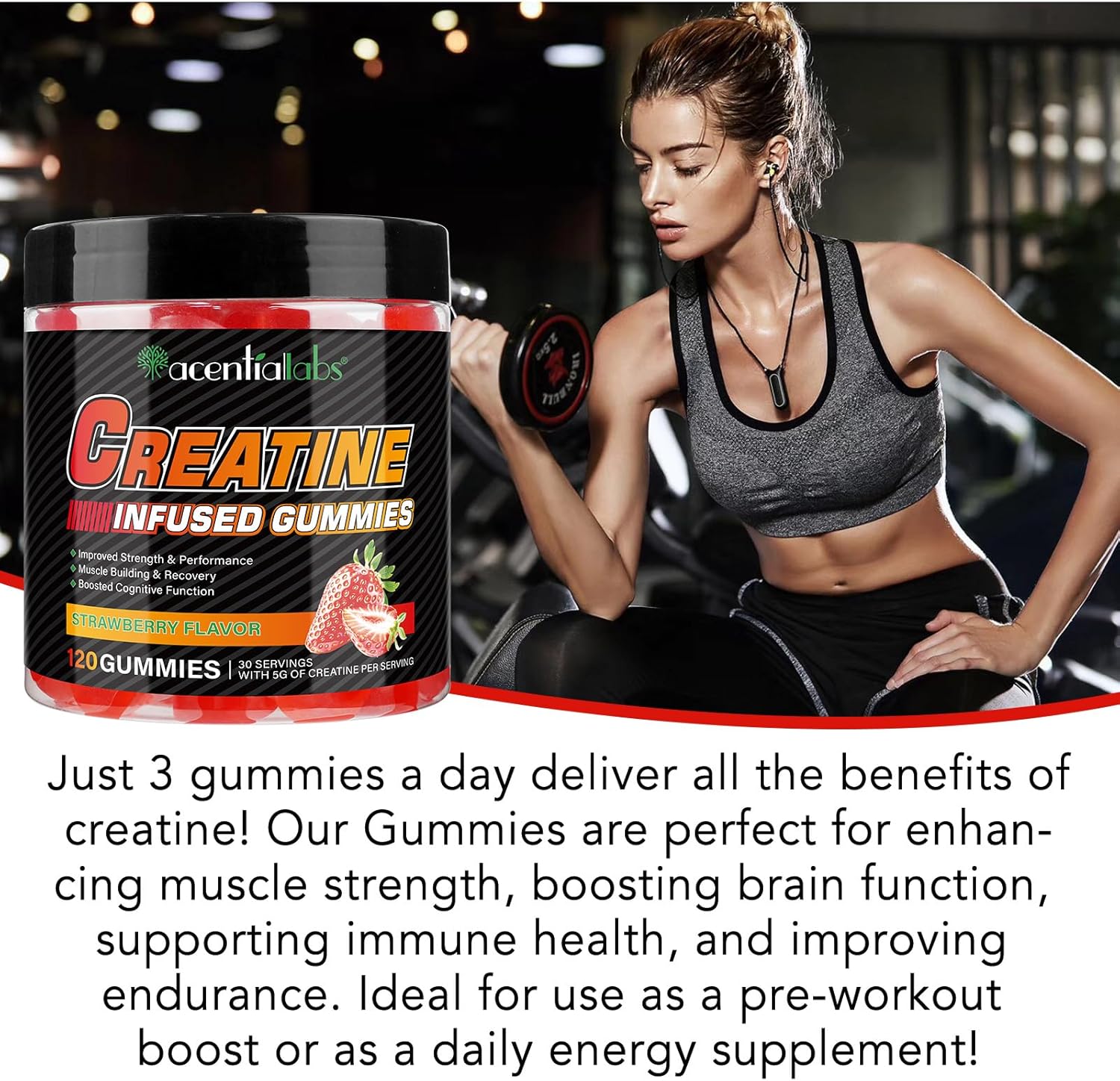WeiWeiLa Creatine Monohydrate Gummies - 120 Chewable Gummies for Muscle Building and Energy Boost