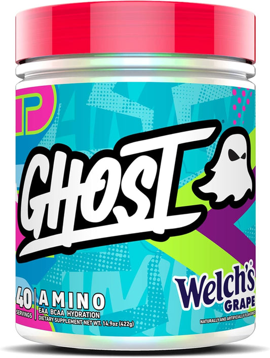 Welch's Grape GHOST Amino Intra-Workout Powder - 40 Servings, Essential Amino Acid Supplement with 4.5g BCAA & 5.5g EAA for Hydration & Recovery - Vegan, Soy & Gluten-Free