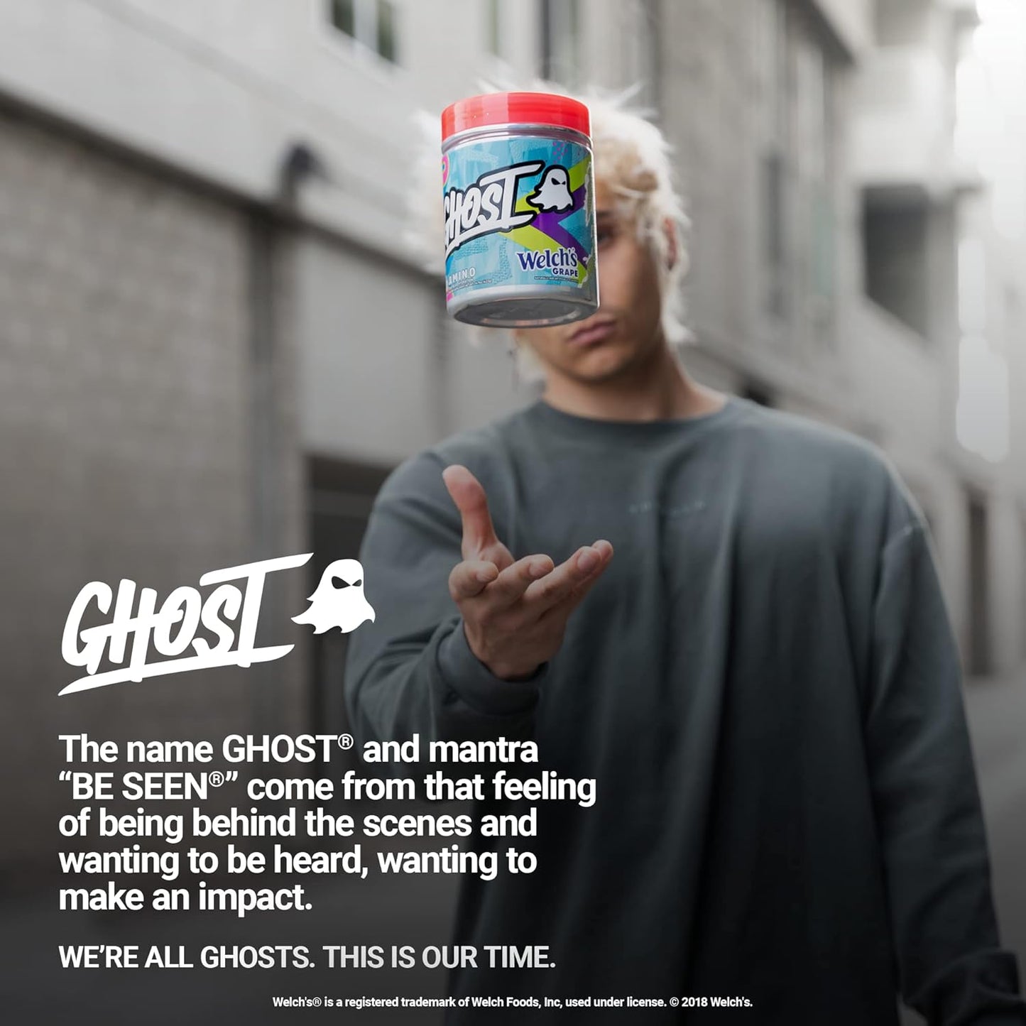 Welch's Grape GHOST Amino Intra-Workout Powder - 40 Servings, Essential Amino Acid Supplement with 4.5g BCAA & 5.5g EAA for Hydration & Recovery - Vegan, Soy & Gluten-Free