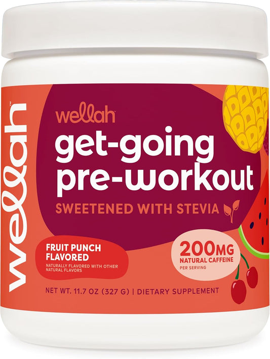 Wellah Fruit Punch Flavored Pre-Workout Drink Mix - 30 Servings, Energize Your Workout