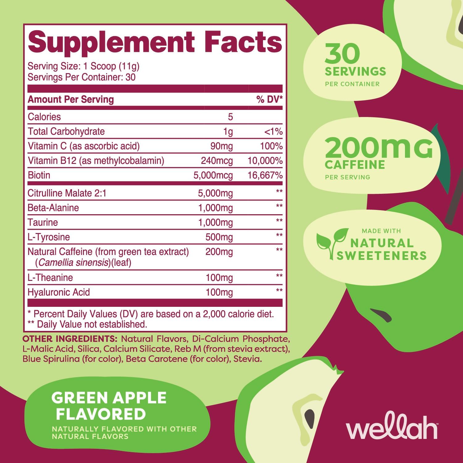 Wellah Get-Going Green Apple Pre-Workout Drink Mix - 30 Servings