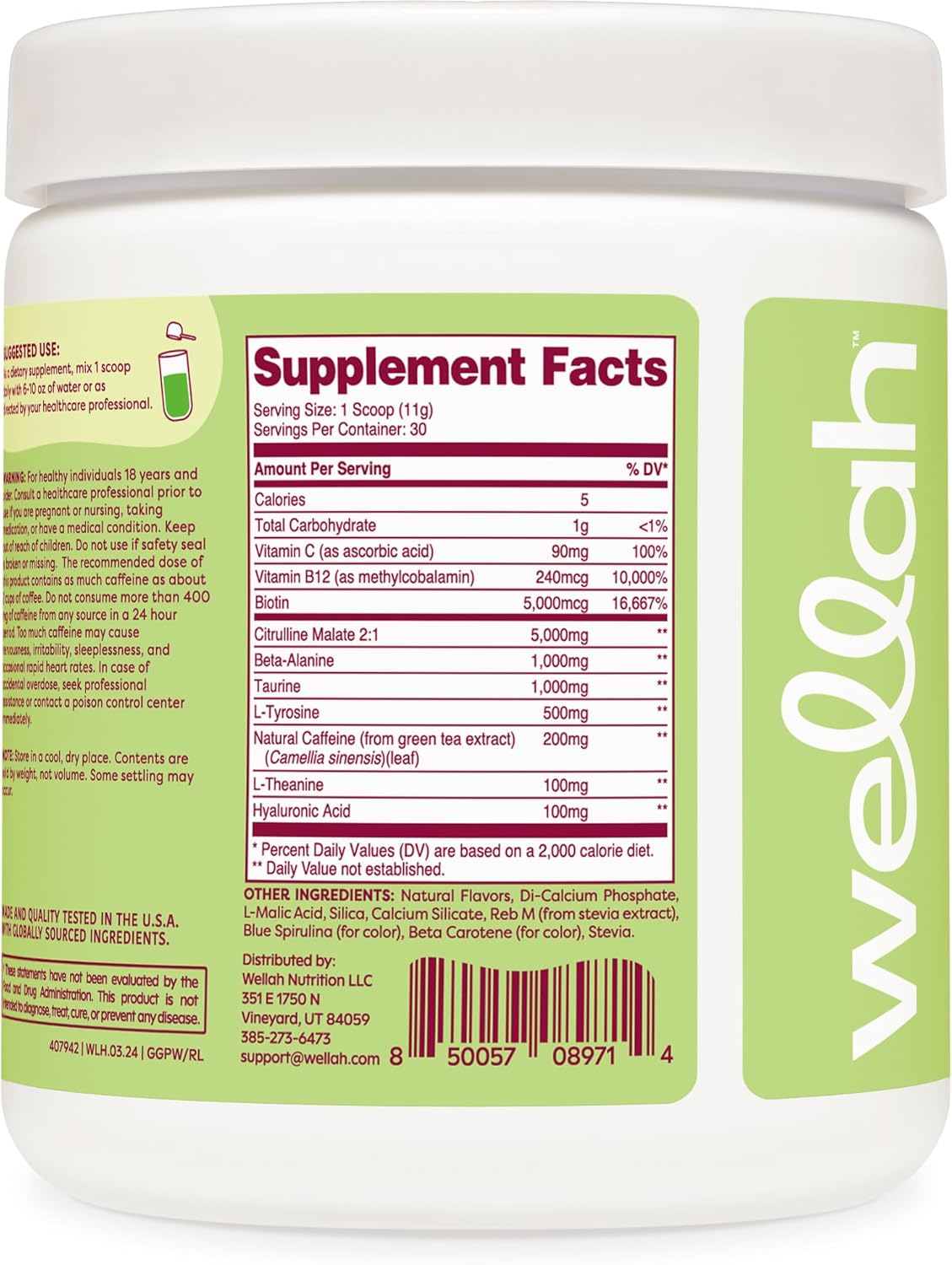 Wellah Get-Going Green Apple Pre-Workout Drink Mix - 30 Servings