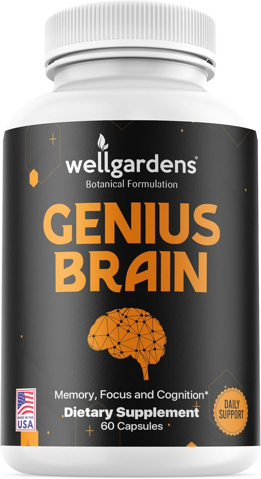 Wellgardens Brain Supplement for Memory, Focus, and Cognition - Daily Support for Mental Clarity with Bacopa, Magnesium, Vitamins B6 - Non-GMO, Gluten Free
