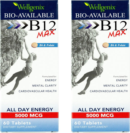 Wellgenix Bio-Available Sublingual B12 Max - High Absorption Nutritional Multivitamin - Fast Dissolve (60 Ct) - 2 Pack