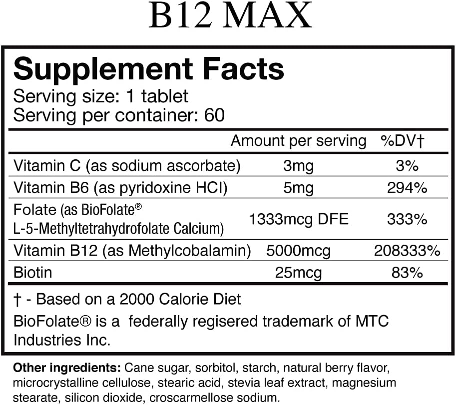 Wellgenix Bio-Available Sublingual B12 Max - High Absorption Nutritional Multivitamin - Fast Dissolve (60 Ct) - 2 Pack