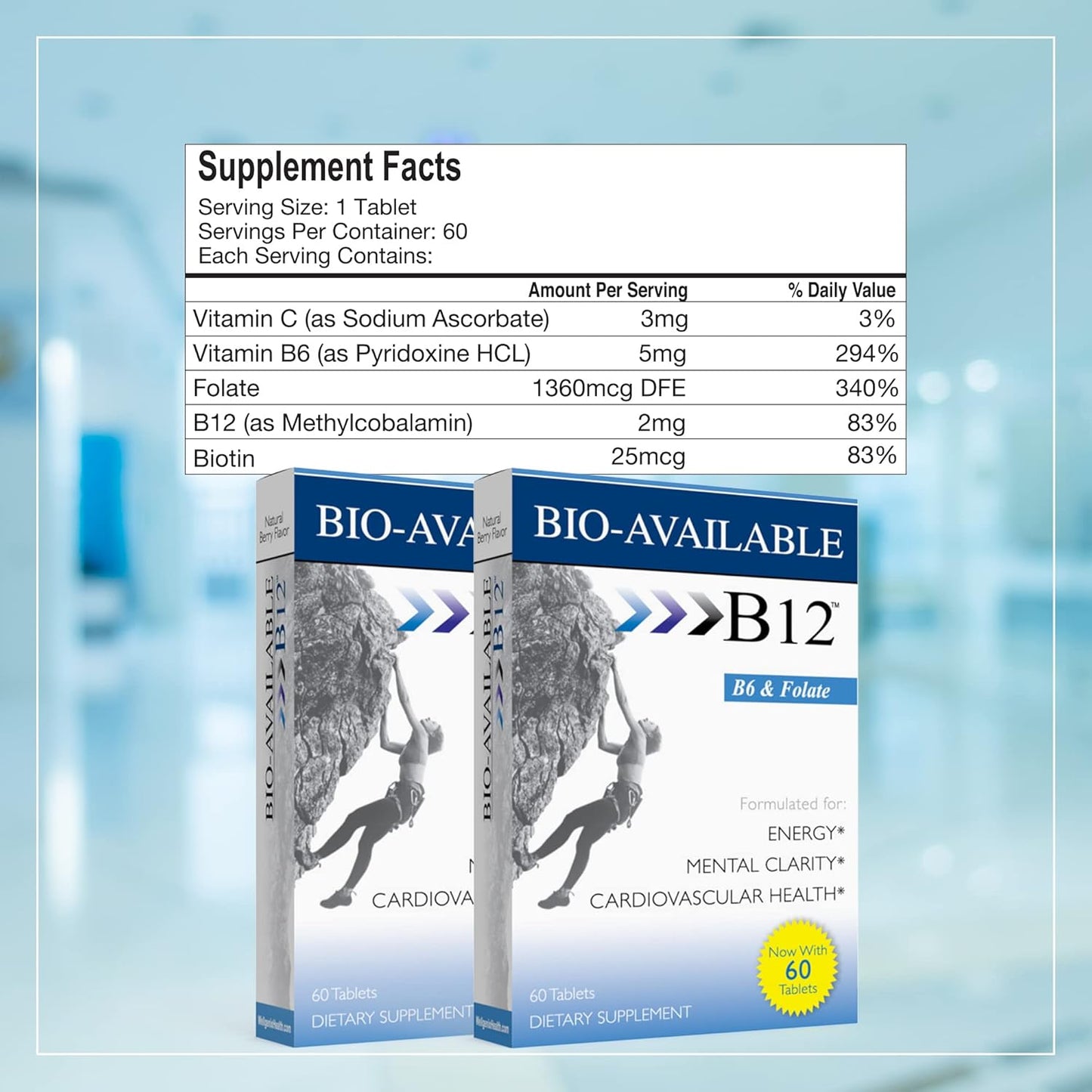 Wellgenix Bio Sublingual B12-60ct (2 Pack) - Multivitamin Focus Support with Vitamins C, B6, B12, Folate, Biotin - Energy & Diet Supplement for Immune & Overall Health