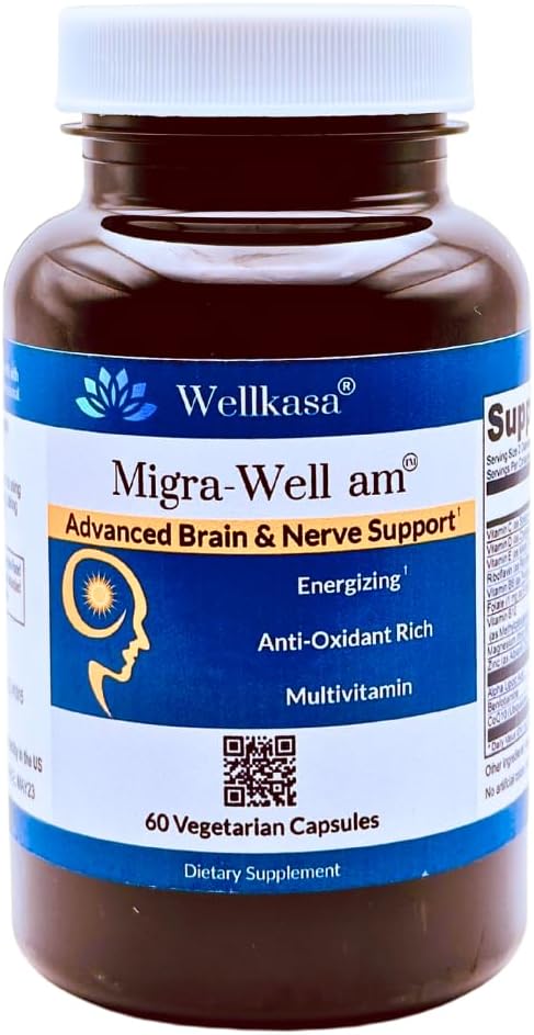 Wellkasa Migra-Well AM: Iron-Free Multivitamin for Energy, Brain & Nerve Health (60 Capsules)