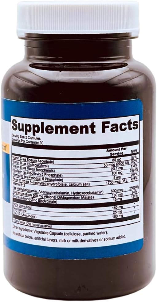 Wellkasa Migra-Well AM: Iron-Free Multivitamin for Energy, Brain & Nerve Health (60 Capsules)