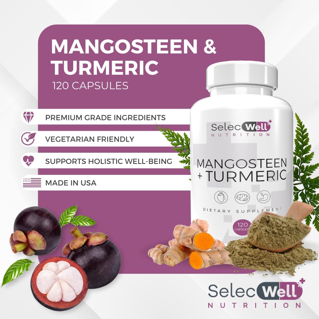 Wellness Formula: Mangosteen & Turmeric Capsules for Joint & Digestive Support | Natural Ingredients | 120 Veg Caps, 1500mg/serv