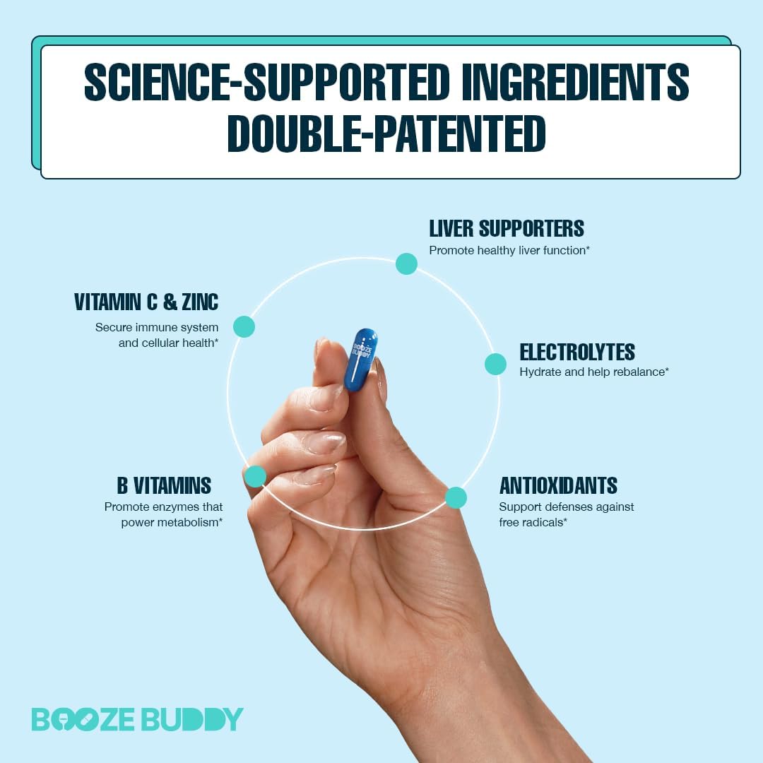 Wellness Vitamins for Liver Support & Hydration After Drinking - 48-Count Booze Buddy Electrolytes & Antioxidants