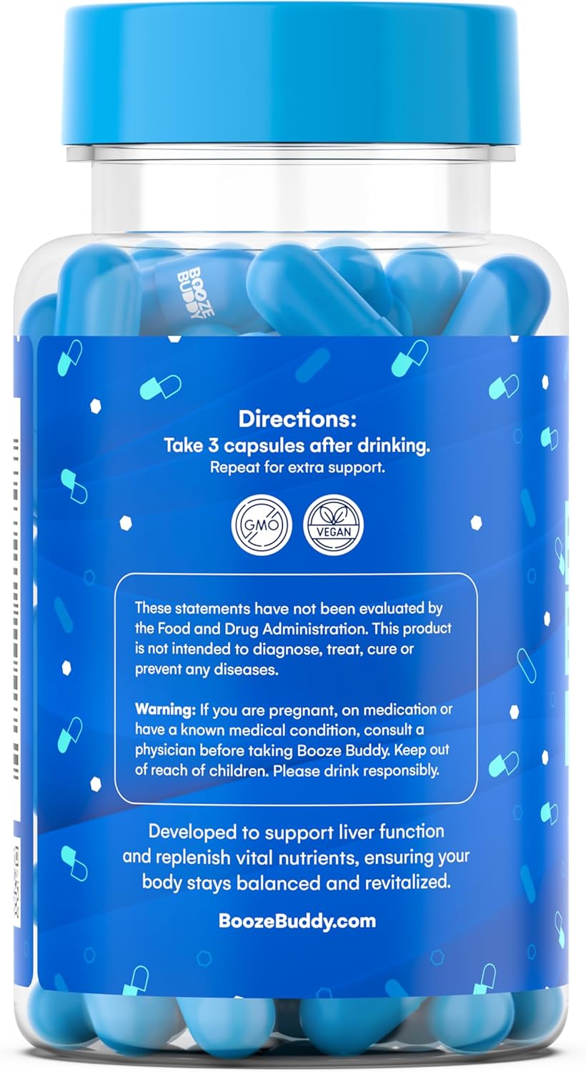 Wellness Vitamins for Liver Support & Hydration After Drinking - 48-Count Booze Buddy Electrolytes & Antioxidants