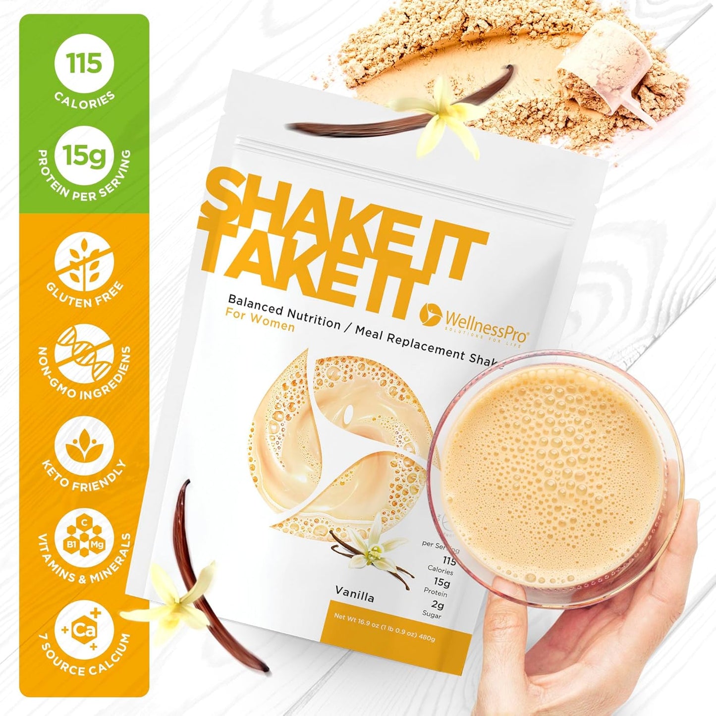 WellnessPro Women's Vanilla Meal Replacement Shake - 15 Servings, 15g Protein, Vitamins & Minerals, Keto & Gluten Free