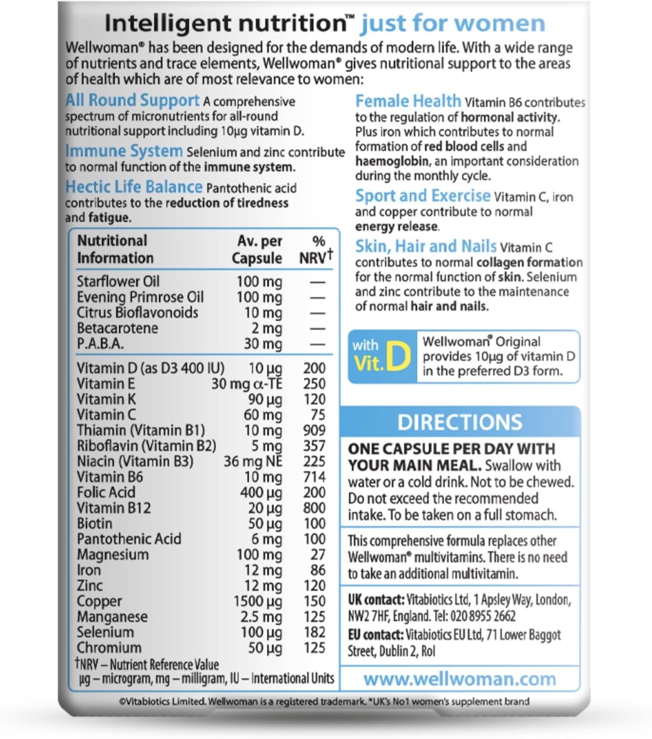 Wellwoman Vitabiotics Advanced Vitamin & Mineral Formula with Evening Primrose & Starflower Oils - 30 Capsules for Women's Health